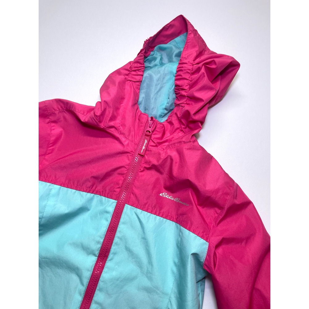 Eddie Bauer Kids Pink Turquoise Color-block Hooded Windbreaker Jacket S 7-8